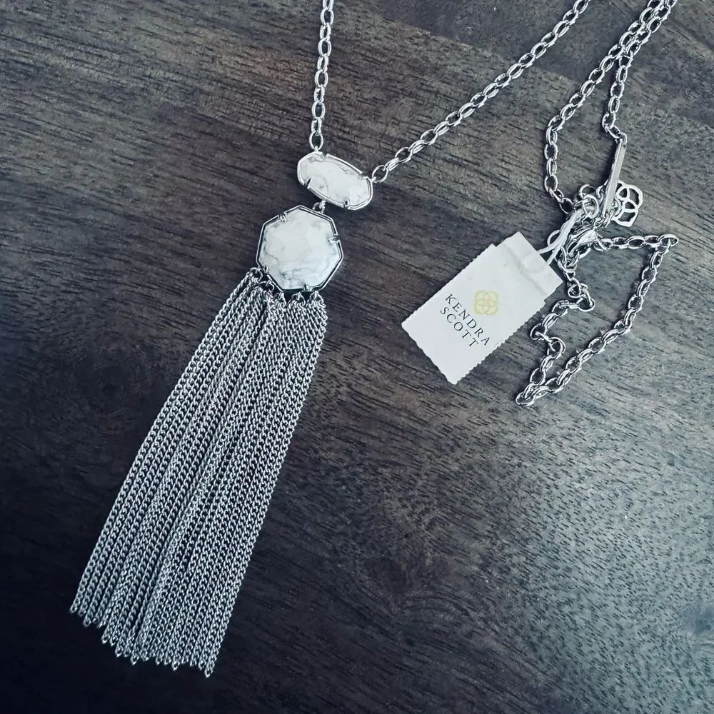 Kendra Scott Tae Long Pendant Silver White Gray Veined Necklace